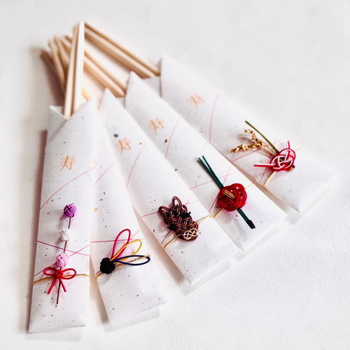 干支の午と縁起物モチーフの水引箸袋5膳セット 箸・箸置き tomoemon