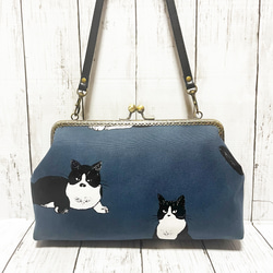 猫柄 がま口バッグ ショルダー紐付き ハンドメイド ショルダーバッグ