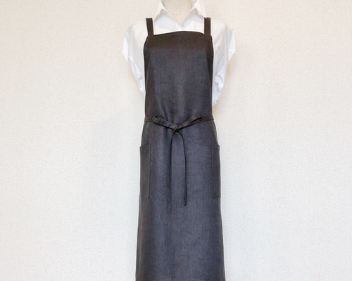 進宮様　ハンドメイド　リネンエプロンブラック 両肩ひもタイプ２枚 7a8818fb29f67b41721a97cf6a5462