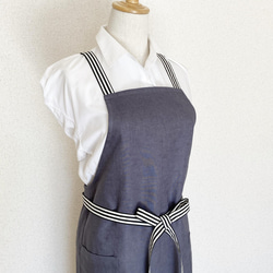 進宮様　ハンドメイド　リネンエプロンブラック 両肩ひもタイプ２枚 そのままお出かけリネンギャザーエプロン／コットンリネン
