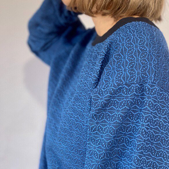 Sashiko 梭織圓形運動衫/亞麻圖案靛藍/三河棉 第6張的照片