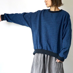 Sashiko 梭織圓形運動衫/亞麻圖案靛藍/三河棉 第5張的照片