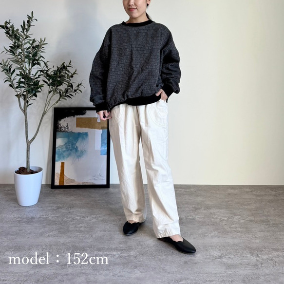 Sashiko 梭織圓形運動衫/亞麻圖案靛藍/三河棉 第8張的照片