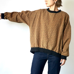 Sashiko 編織圓形運動衫/亞麻圖案橙色/三河棉 第5張的照片