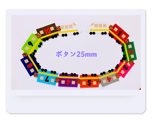 知育玩具　数字入り新幹線のボタン25mm練習 1枚目の画像