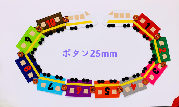知育玩具　数字入り新幹線のボタン25mm練習 2枚目の画像