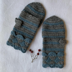 手編みニット手袋 指なしミトン型 指カバー付 2WAY手袋 手袋・ミトン