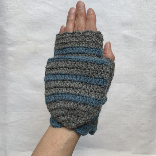 手編みニット手袋 指なしミトン型 指カバー付 2WAY手袋 手袋・ミトン