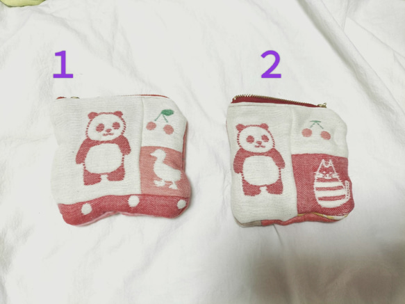 パンダくんさくらんぼポーチパッチワーク６重ガーゼfuwaraファスナーポーチ☆他のサイズ・柄あり(*˘︶˘*) 1枚目の画像
