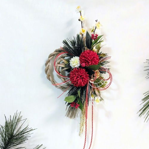 お正月 しめ縄リース レトロモダン ns628 アーティフィシャルフラワー