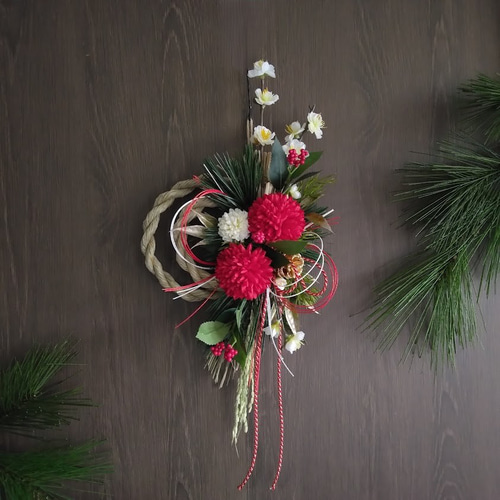 お正月 しめ縄リース レトロモダン ns628 アーティフィシャルフラワー