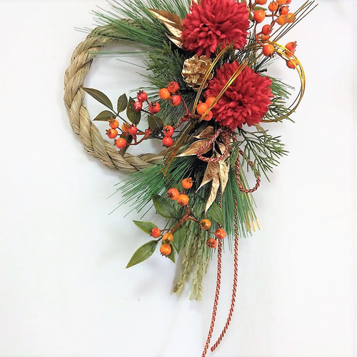 ☆【12月上旬～順次発送予定】お正月 しめ縄リース n623 赤