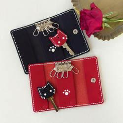 《特集掲載》【名入れ】肉球模様のペアキーケース【3色選択】＆猫(または肉球)キーカバー ※袋ラッピング無料 10枚目の画像