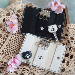 《特集掲載》【名入れ】肉球模様のペアキーケース【3色選択】＆猫(または肉球)キーカバー ※袋ラッピング無料 12枚目の画像