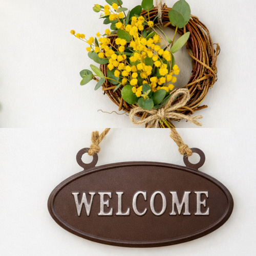 ミモザとユーカリの welcome ナチュラルリース｜春のエントランスに