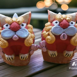 受注製作）「ちょこんとシーサー赤」瓦の土台にちょこんと乗っかり