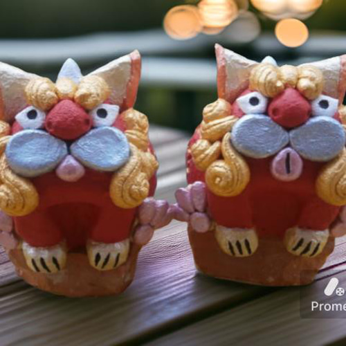 受注製作）「ちょこんとシーサー赤」瓦の土台にちょこんと乗っかり