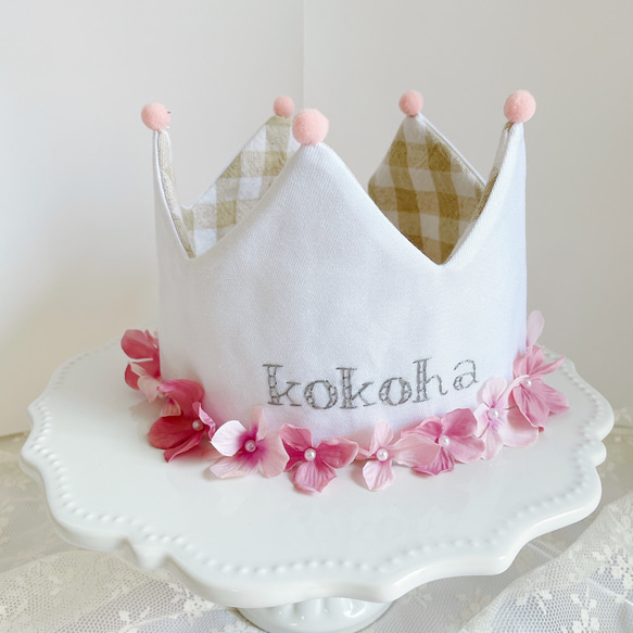 花かんむり　花冠　ハーフバースデー　誕生日　結婚式　ベビークラウン　髪飾り お花*名入れパーティーハット》花冠 花かんむり 王冠 誕生日