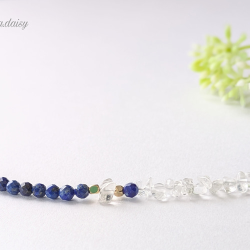 ラピスラズリ・水晶の華奢な天然石チェーンブレスレット *12月誕生石
