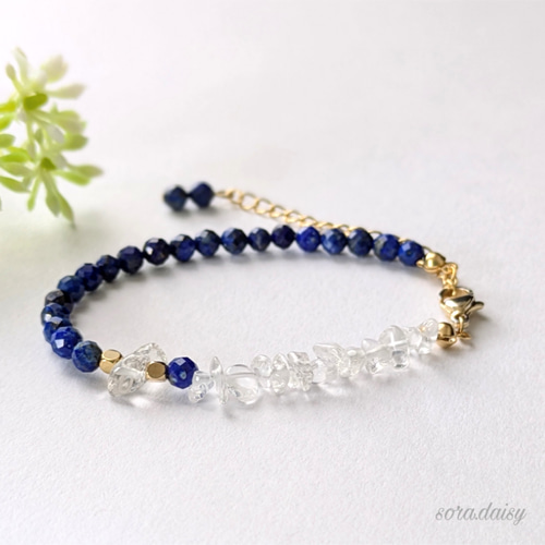 莉乃ちゃ様オーダー品✨ ラピスラズリ ブレスレット、テラヘルツ ブレスレット ラピスラズリ・水晶の華奢な天然石チェーンブレスレット *12月誕生石