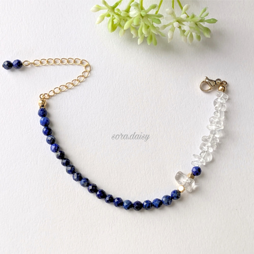 ラピスラズリ・水晶の華奢な天然石チェーンブレスレット *12月誕生石