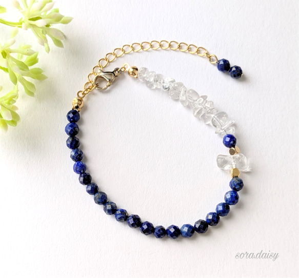 文莱金丝楠木 ビーズブレスレット ラピスラズリ・水晶の華奢な天然石チェーンブレスレット *12月誕生石