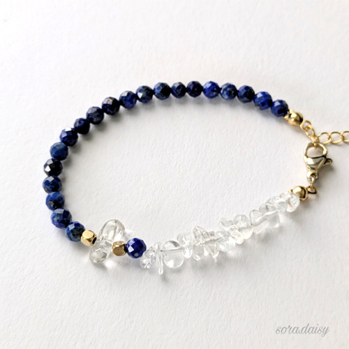 ラピスラズリ・水晶の華奢な天然石チェーンブレスレット *12月誕生石