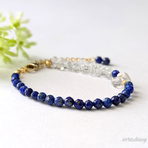 ラピスラズリ・水晶の華奢な天然石チェーンブレスレット *12月誕生石
