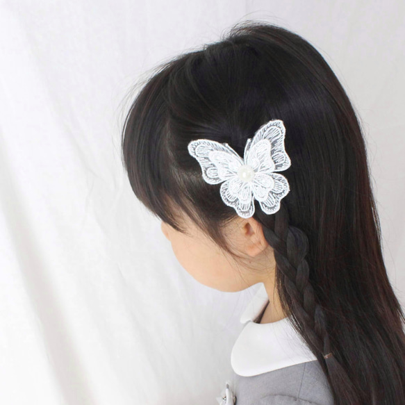 ヘアゴムベビーヘアクリップパール付きレース蝶々