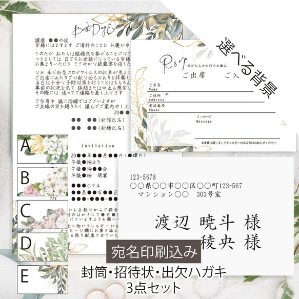 招待状セット【宛名印刷+返信はがき＋招待状】10部~ 印刷会社仕上げ