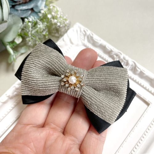 コーデュロイ 大人 リボン ヘアクリップ ヘアアクセサリー 発表会