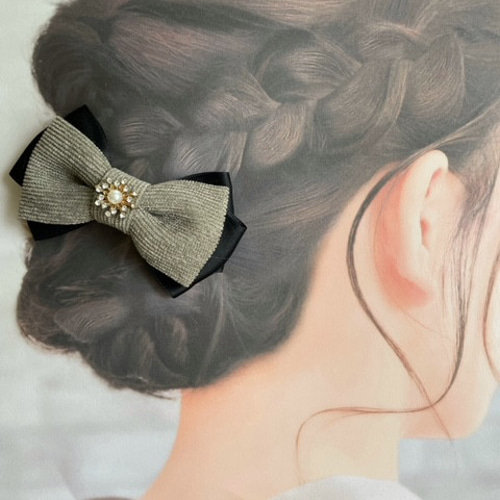 コーデュロイ 大人 リボン ヘアクリップ ヘアアクセサリー 発表会