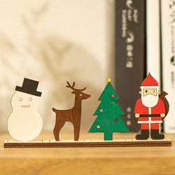 クリスマス 小さな木の置物 「雪ダルマ トナカイ ツリー サンタ」 4点