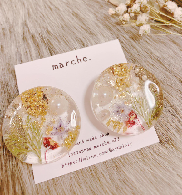 レジンドライフラワーピアス ピアス（その他） marche. 通販 10652926