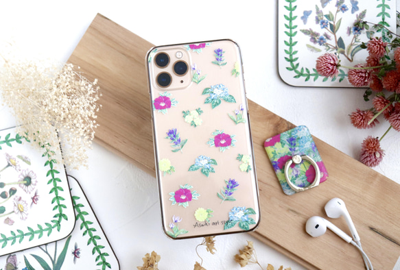 お花のクリアスマホケース　スマホリングセット　北海道の花々　全機種対応　iPhone14 Android 4枚目の画像