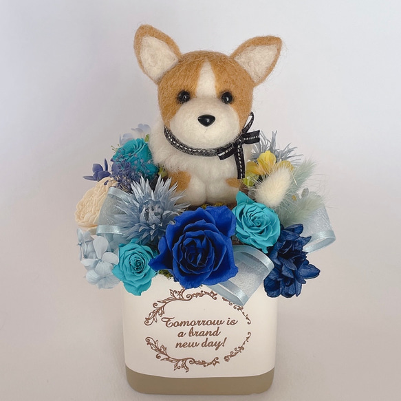 羊毛フェルト アレンジメント コーギー ハンドメイド