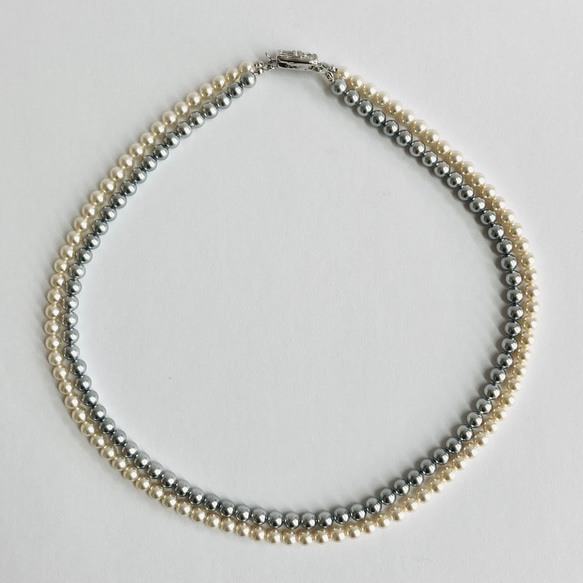 貝ベビーパール2連ネックレス/5mm約43/45cm/２カラー/made in japan 1枚目の画像