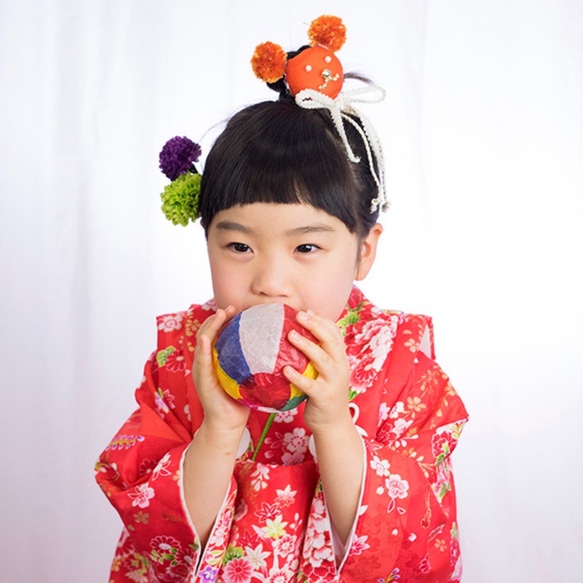 七五三 髪飾り 3歳 7歳 ピンク オレンジ 花 大正ロマン 小梅