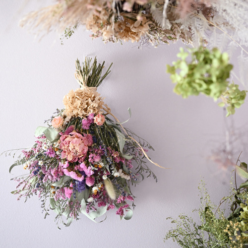 野の花スワッグ 40cm ドライフラワー 癒しのピンクカラーラベンダーNO3