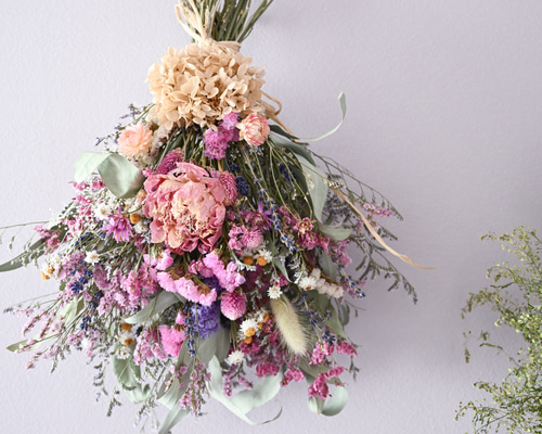 スワッグ　ドライフラワー 野の花スワッグ 40cm ドライフラワー ＜最短発送＞癒しのピンクカラー