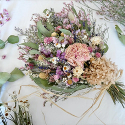 野の花スワッグ・癒しのピンクカラー＆ラベンダー・40センチサイズ ドライフラワー花束 2枚目の画像