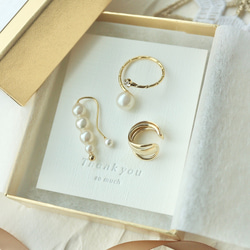 Pearl&Gold Xmas Gift Box  ［イヤーカフ・フォークリング3点セット］クリスマスコフレ 2枚目の画像