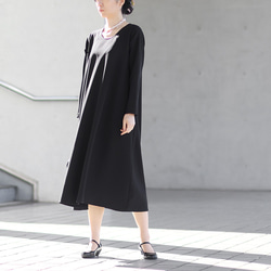 《フォーマル》洗える Aライン 長袖フレアワンピース お手入れラクラク 卒業 入学 セレモニー （ブラック）. 3枚目の画像