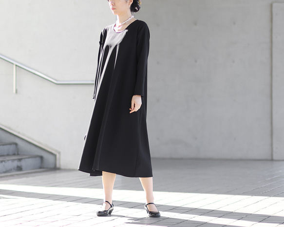 《フォーマル》洗える Aライン 長袖フレアワンピース お手入れラクラク 卒業 入学 セレモニー （ブラック）. 3枚目の画像