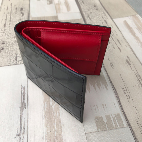 ニャン様用クロコダイル レッドハンドバッグと長財布 セット中古美品 sankyo shokai [期間限定価格]フランス クロコダイル L字