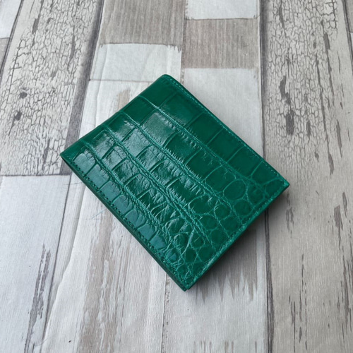 シャイニング クロコダイル メンズ財布 二つ折り 財布 グリーン 緑 証明証付
