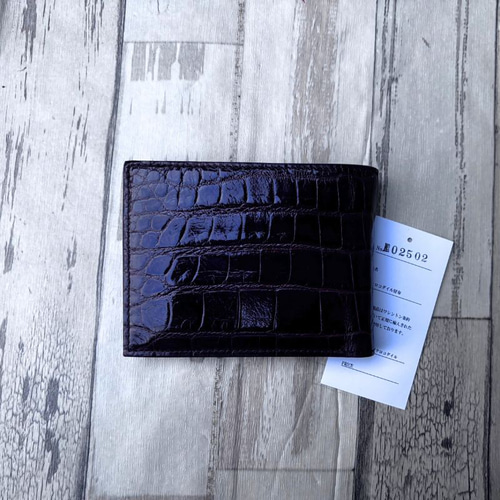 No2502 ブラウン シャイ二ング クロコダイル 財布 メンズ 二つ折り財布