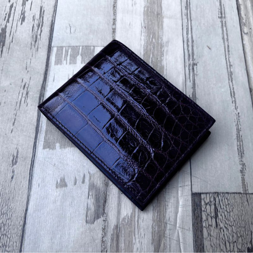 No2502 ブラウン シャイ二ング クロコダイル 財布 メンズ 二つ折り財布