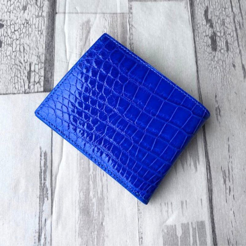 ✨極美品✨ヘンローン クロコダイル シャイニング ブルー 2つ折り財布 No13045 ブルー シャイ二ング クロコダイル 財布 メンズ 二