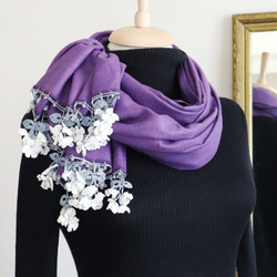 [Resale] OYA Pashmina shawl [Flower of Wind] Violet 第2張的照片